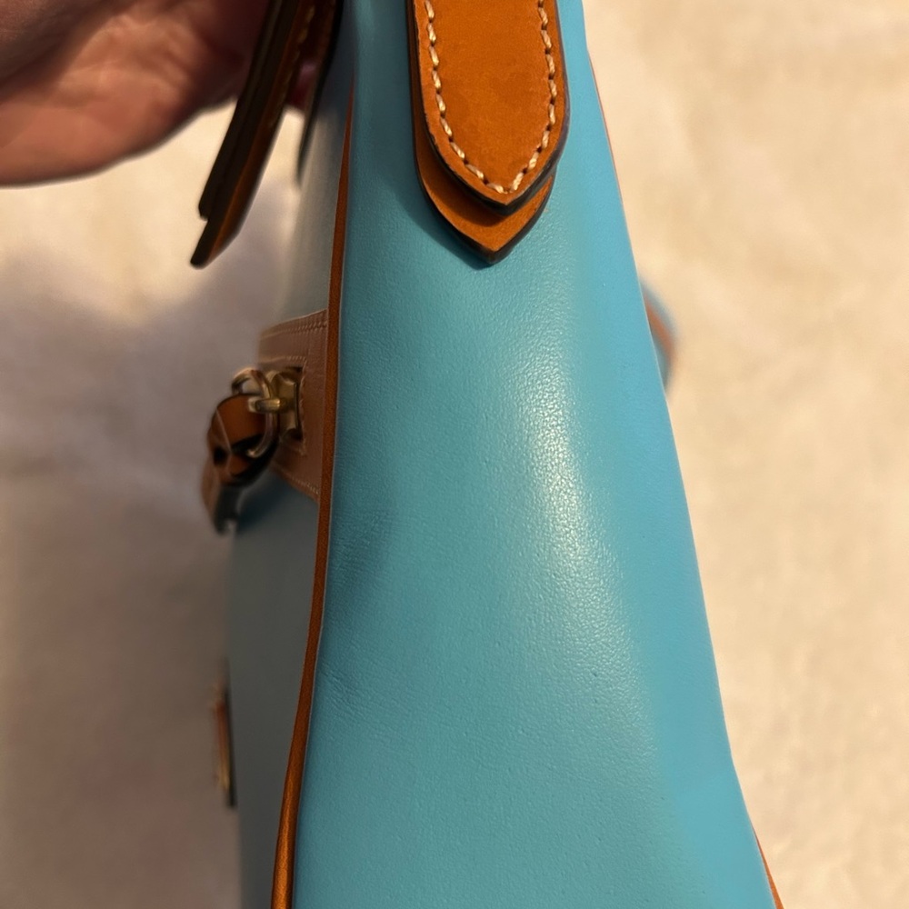 Dooney & Bourke Leather Turquoise Shoulder Bag with brown trim - Picture 7 of 13